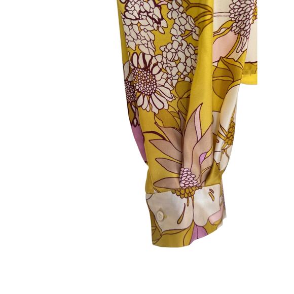 SANDRO NWT Ginger Blouse Yellow Green Size 0 Floral Print Silk Twill Square Neck - Picture 6 of 14